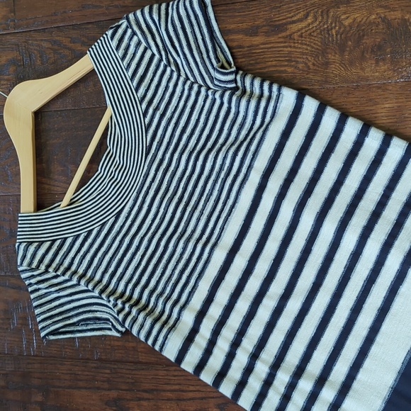 ANTHRO I Navy Blue & Ivory Cream Striped Haven Shift Dress by Maeve, S - Picture 2 of 14